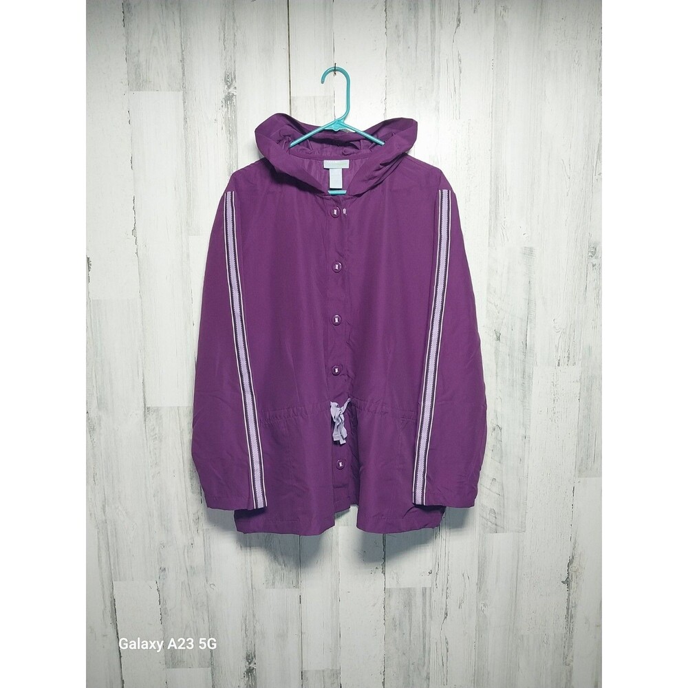 LIZ & ME SPORT Lightweight Purple Hooded Jacket Drawstring Button-Up 2X NEW